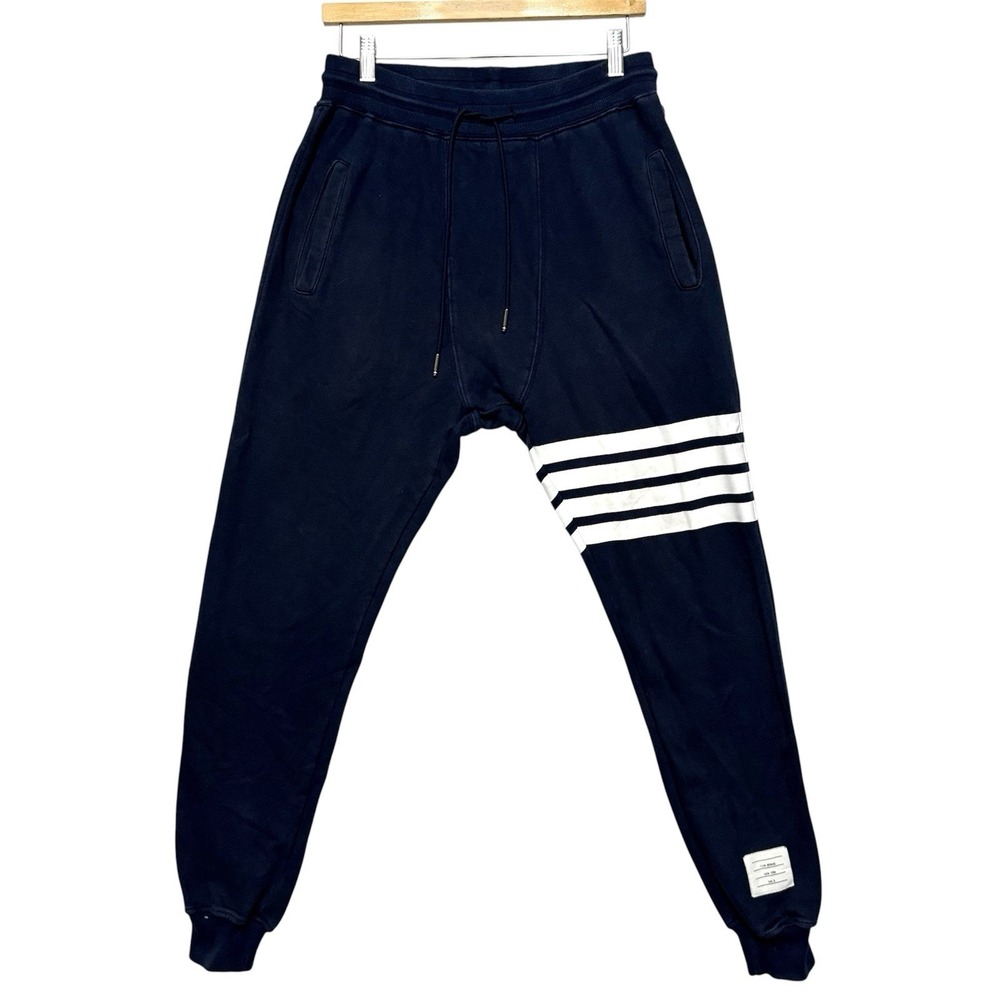 Thom Browne 4 Bar Sweatpants Navy Size 3 Large Made In Japan Cotton Jogger Pants